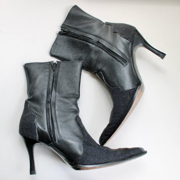 Los Altos Women's Black Short Top Genuine Stingray Pointy-Toe Heels Size 10 - Picture 5 of 8